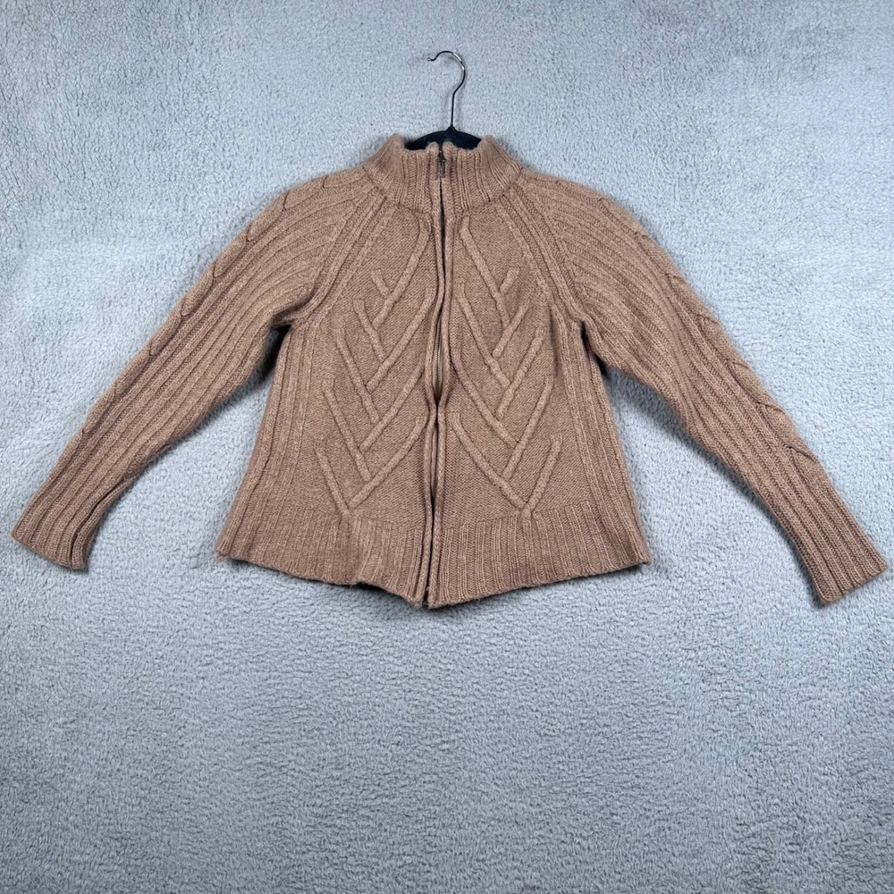 Pendleton Merino Wool Full Zip Cardigan Sweater Beige Cable Knit Cropped Women S